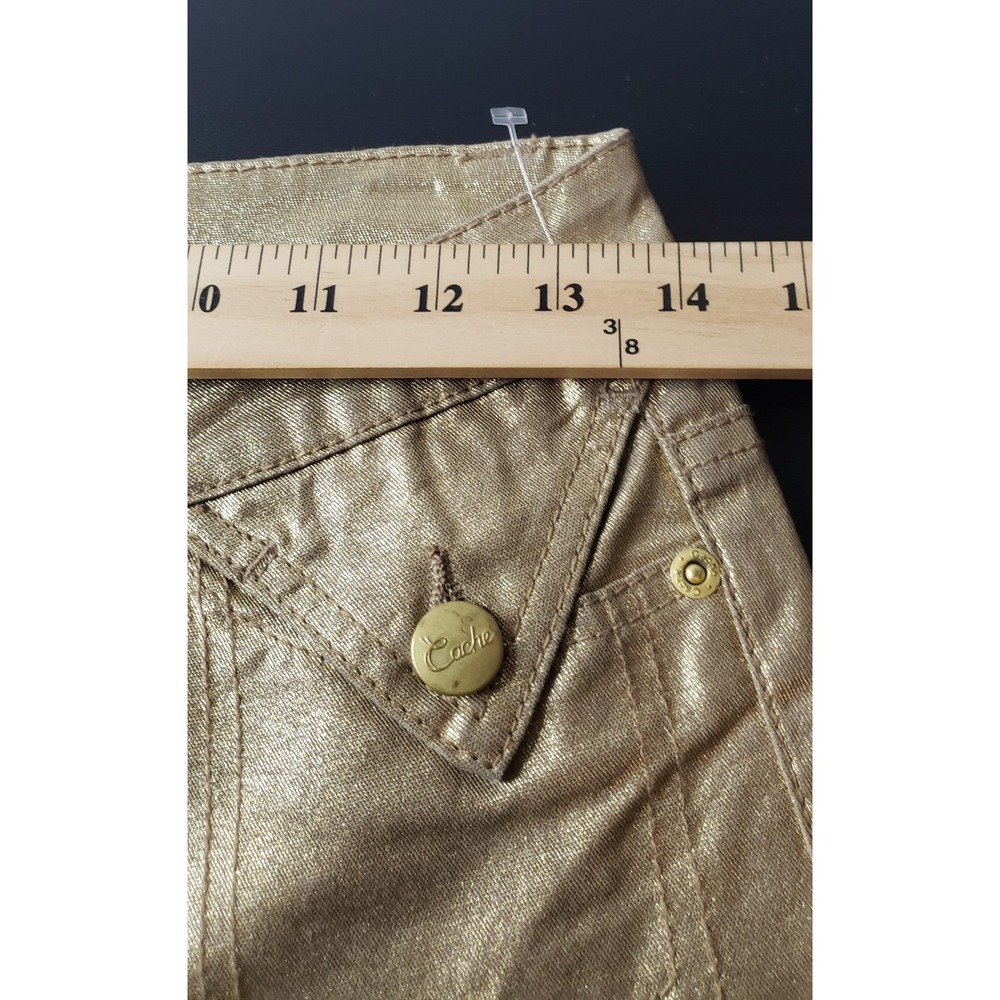 Cache Womens Metallic Gold Coated Skinny Pants Casual Novelty 2 Holiday Party - Picture 10 of 12